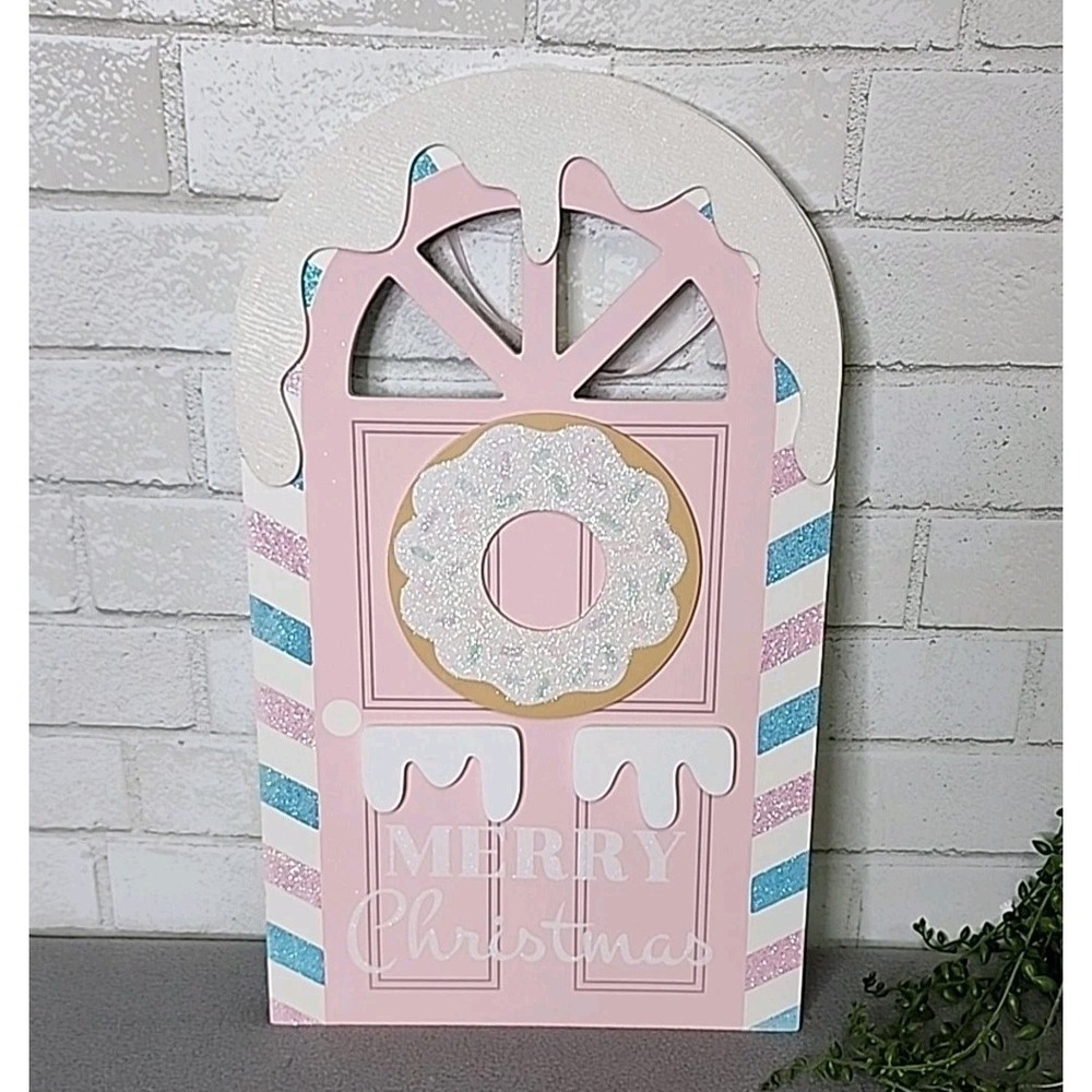 Pink Mrs Claus Bakery Donut Door Plaque Sign Merry Christmas Gingerbread 18" NEW